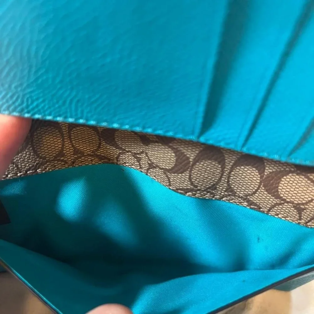 COACH Teal‎ Leather Wallet With Wrist Strap